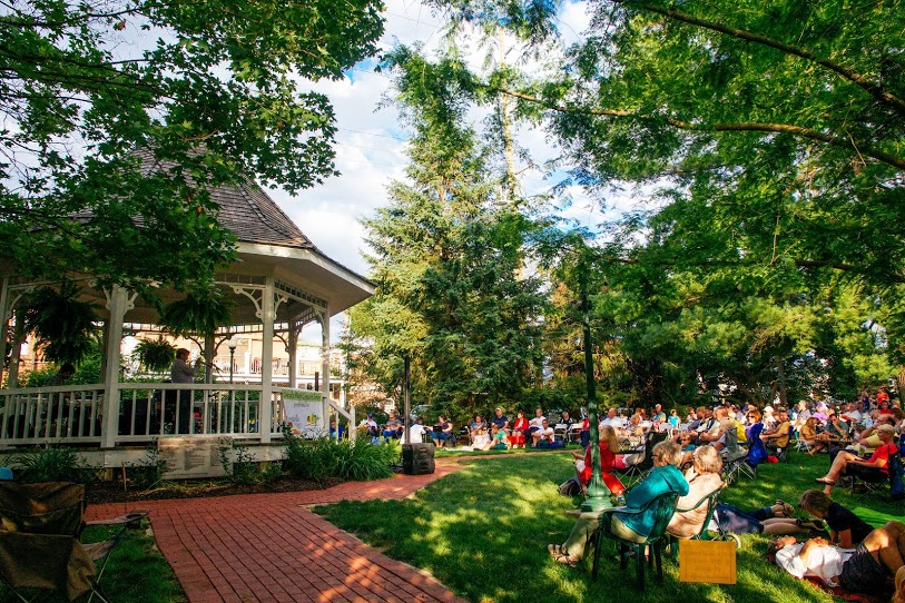 The Wade Baker Jazz Trio performs in front of a live audience in downtown Zionsville's Lincoln Park on July 2.