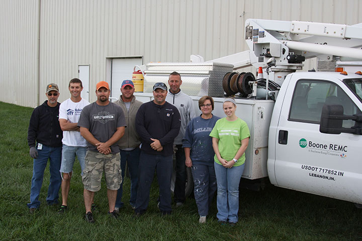 Several Boone REMC employees participated in the 2016 Community Day, including, from left, Rex Princell, Dustin Baker, Michael Shirley, Jason Labrie, Jack Folden, Chad Farris, Melinda King and Mandy Saucerman. (Submitted photo)