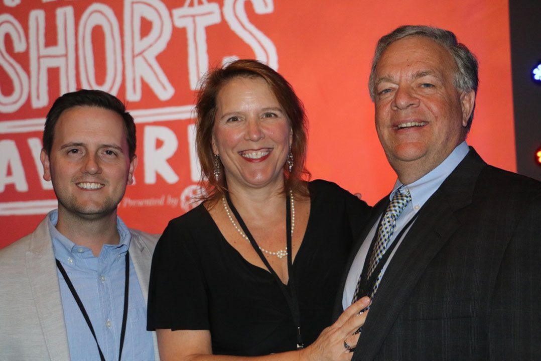 From left, Heartland Director of Film Programming Greg Sorvig (Carmel) with presenting sponsors and founders of the Heartland Film Festival High School Film Competition Alison and Bob Spoonmore (Zionsville).