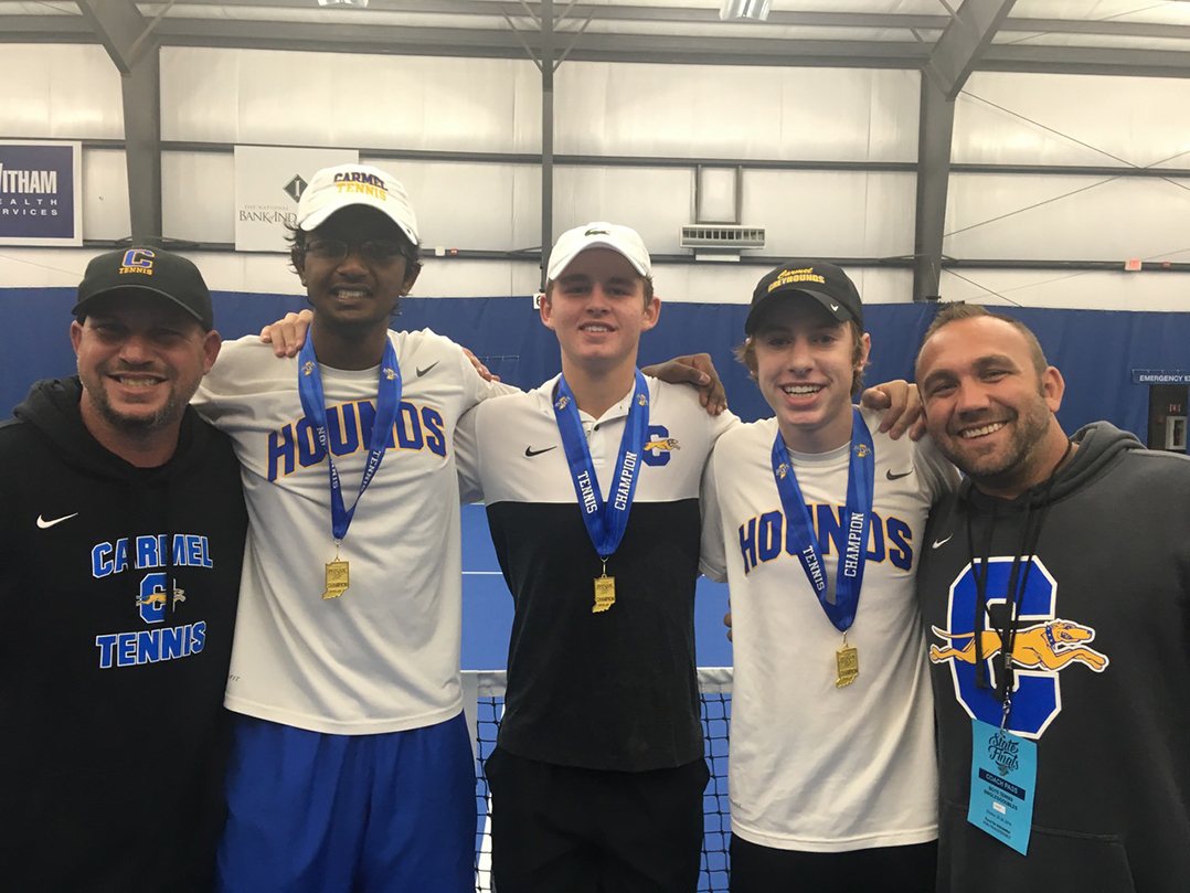 Carmel High School boys tennis team celebrates rare triple crown