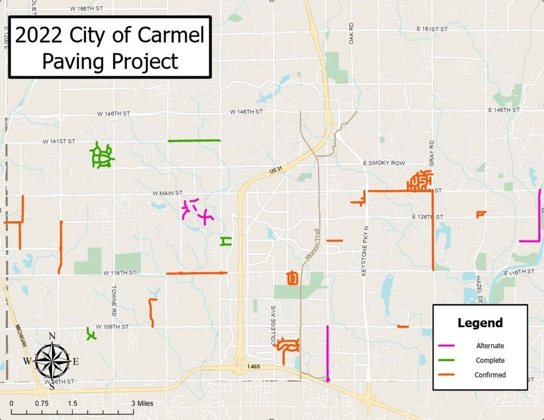 Thirty lane miles to be repaved in Carmel this summer