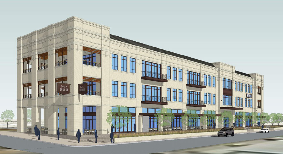 3-story mixed-use development anchored by 1933 Lounge proposed east of Carmel’s Indiana Design Center