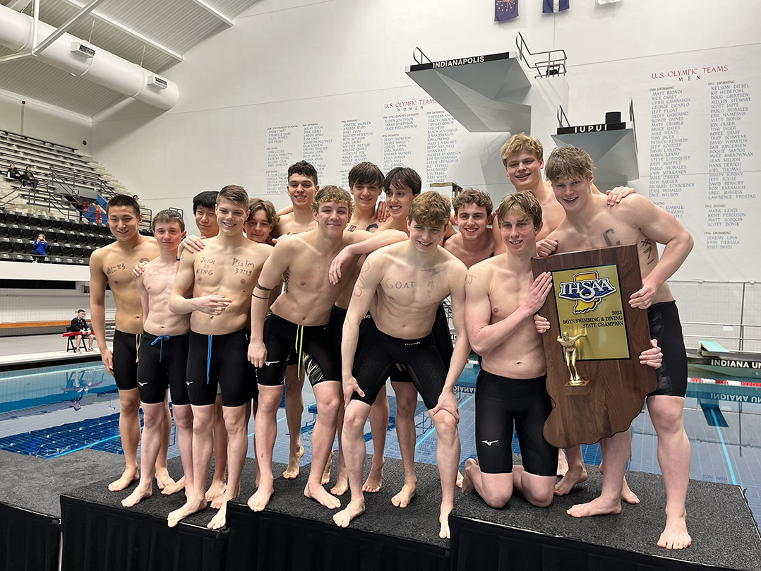 Carmel High School celebrates ninth consecutive boys swimming state title